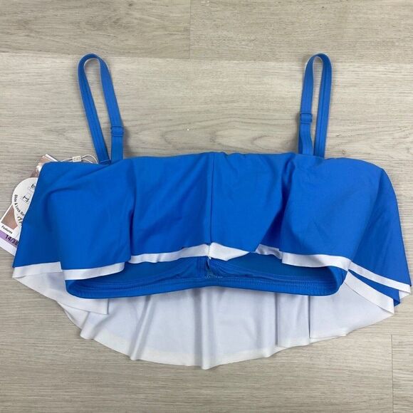 Coco Reef Contours Agate Ruffle Bandeau Bikini Top Womens 14 Blue Removable Stra - Picture 4 of 6